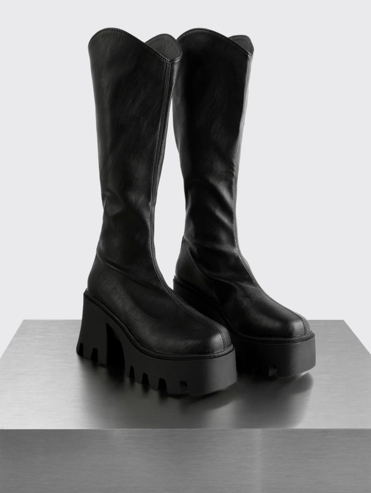 Rollcall Black Chunky Platform Knee-High Boots