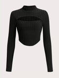 Black cut-out mock-neck crop top, image 1