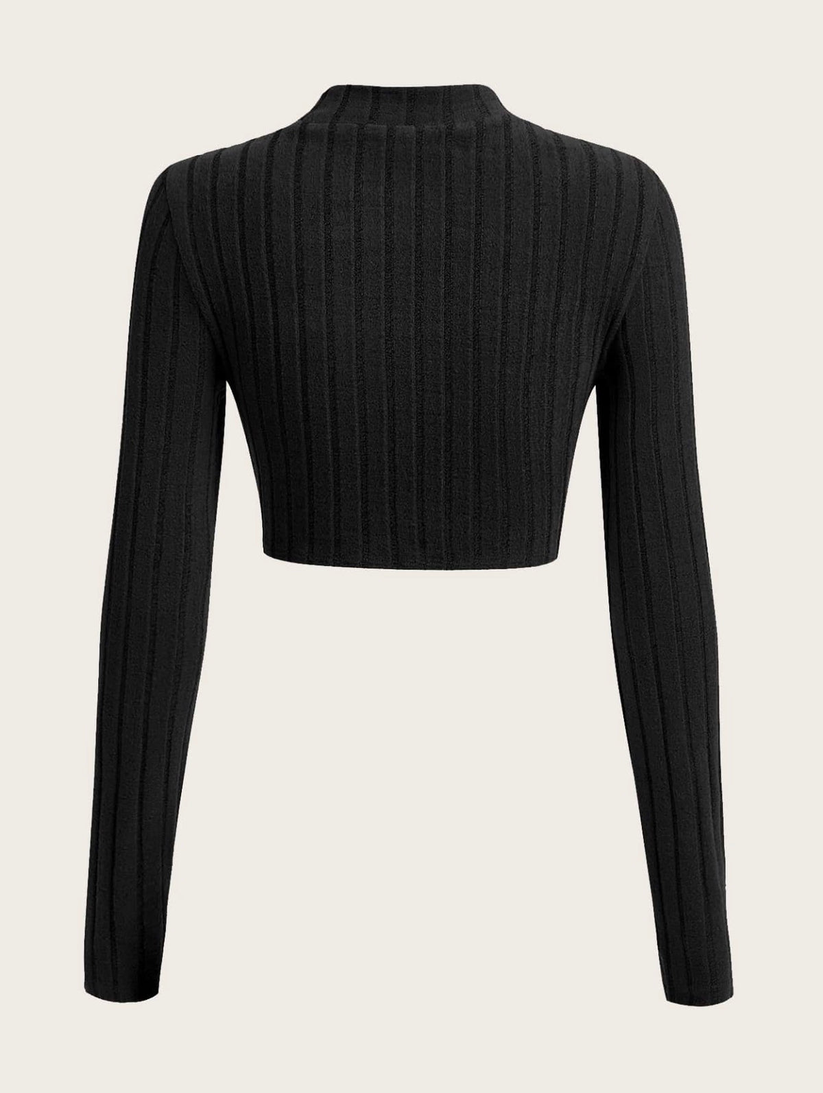 Black cut-out mock-neck crop top, image 2