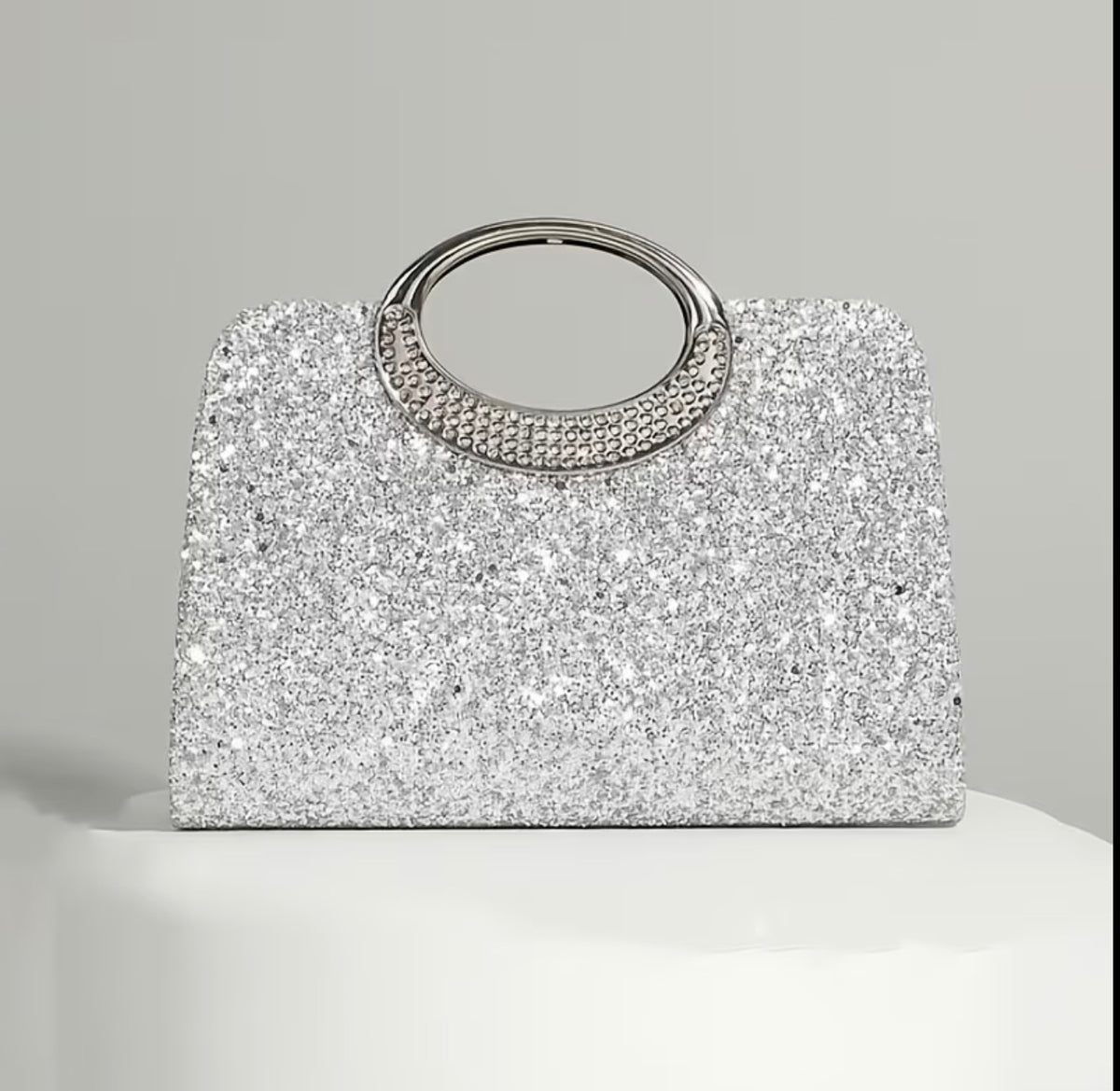 Silver glitter evening bag