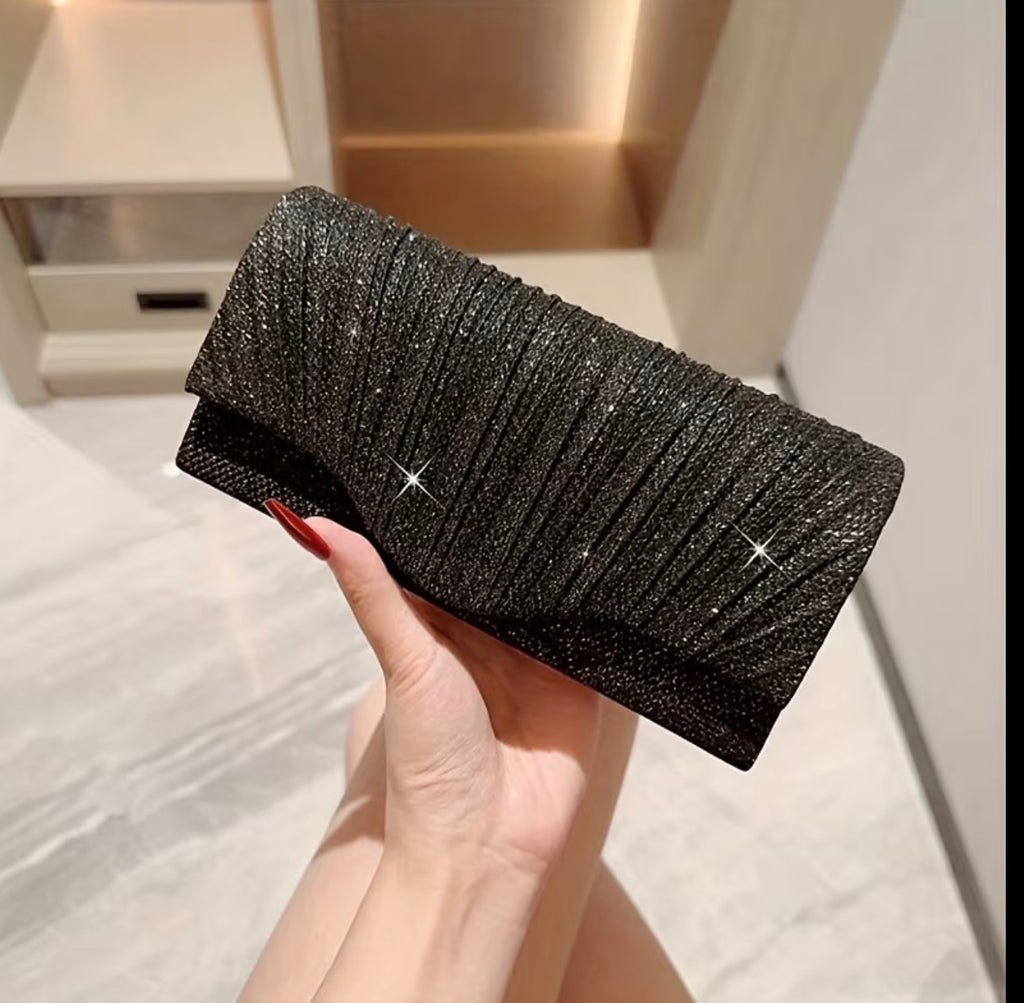 Black glitter evening clutch bag