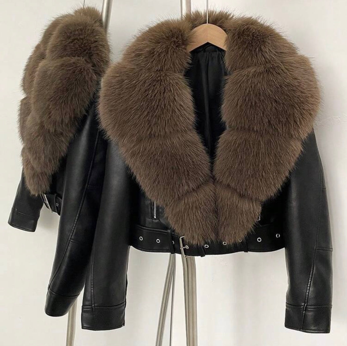 Avery Faux Fur Collar Biker Jacket