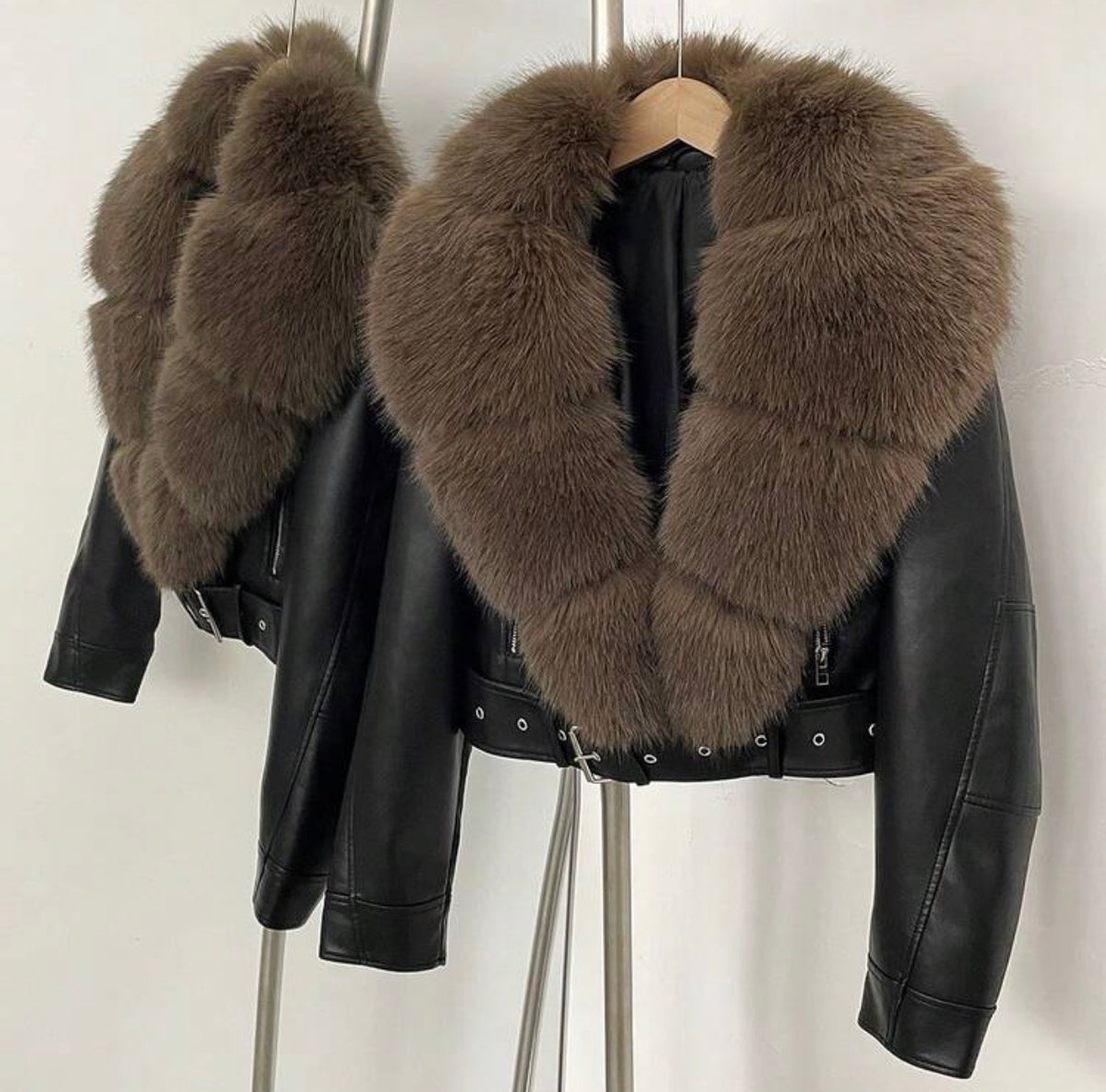 Avery Faux Fur Collar Biker Jacket