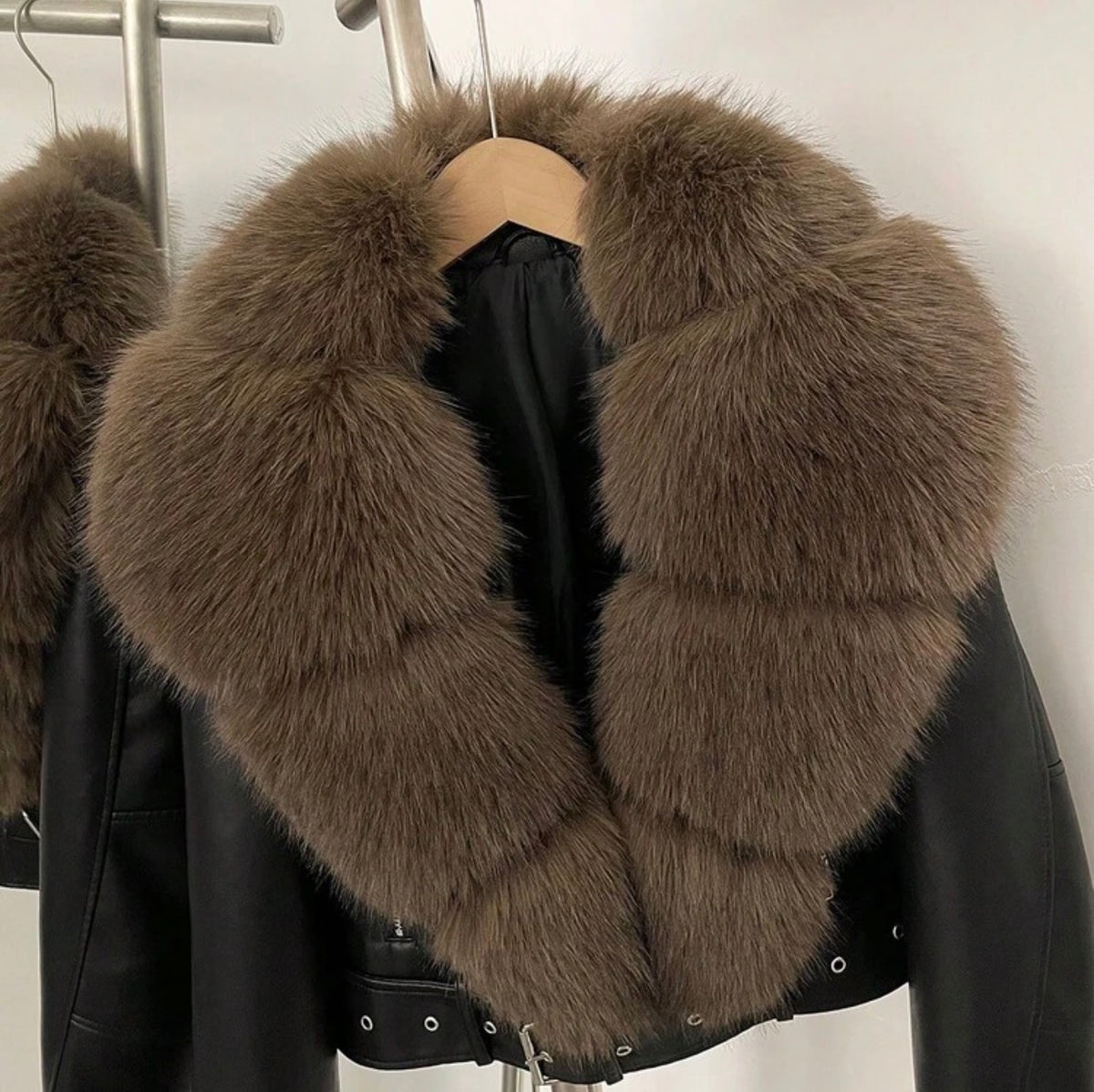 Avery Faux Fur Collar Biker Jacket