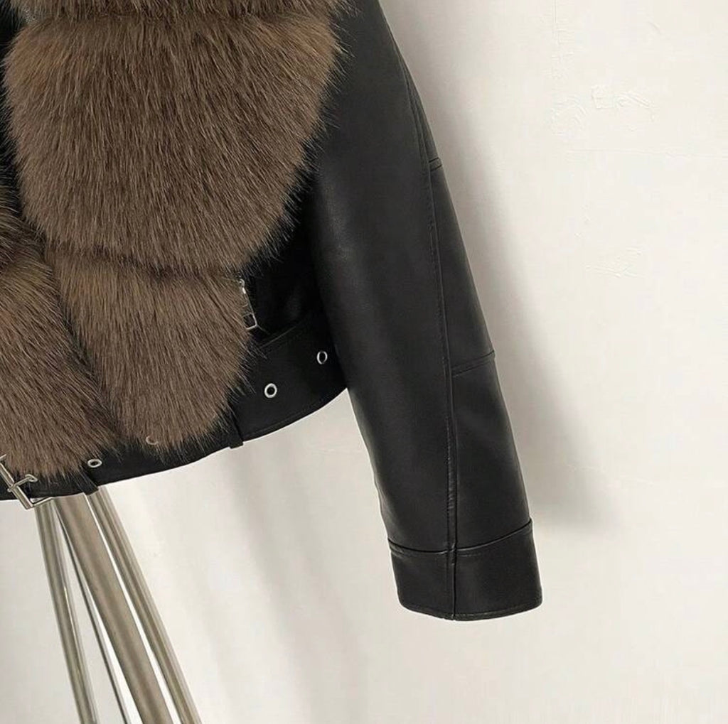 Avery Faux Fur Collar Biker Jacket