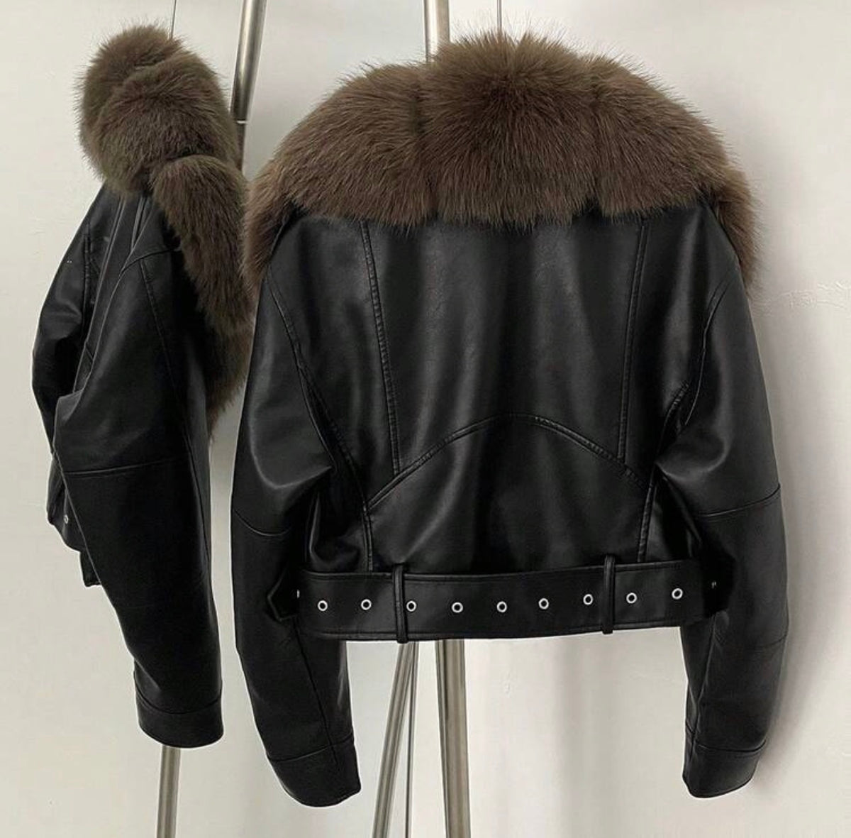 Avery Faux Fur Collar Biker Jacket