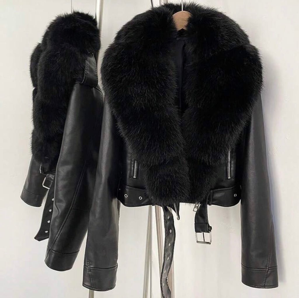 Avery Faux Fur Collar Biker Jacket