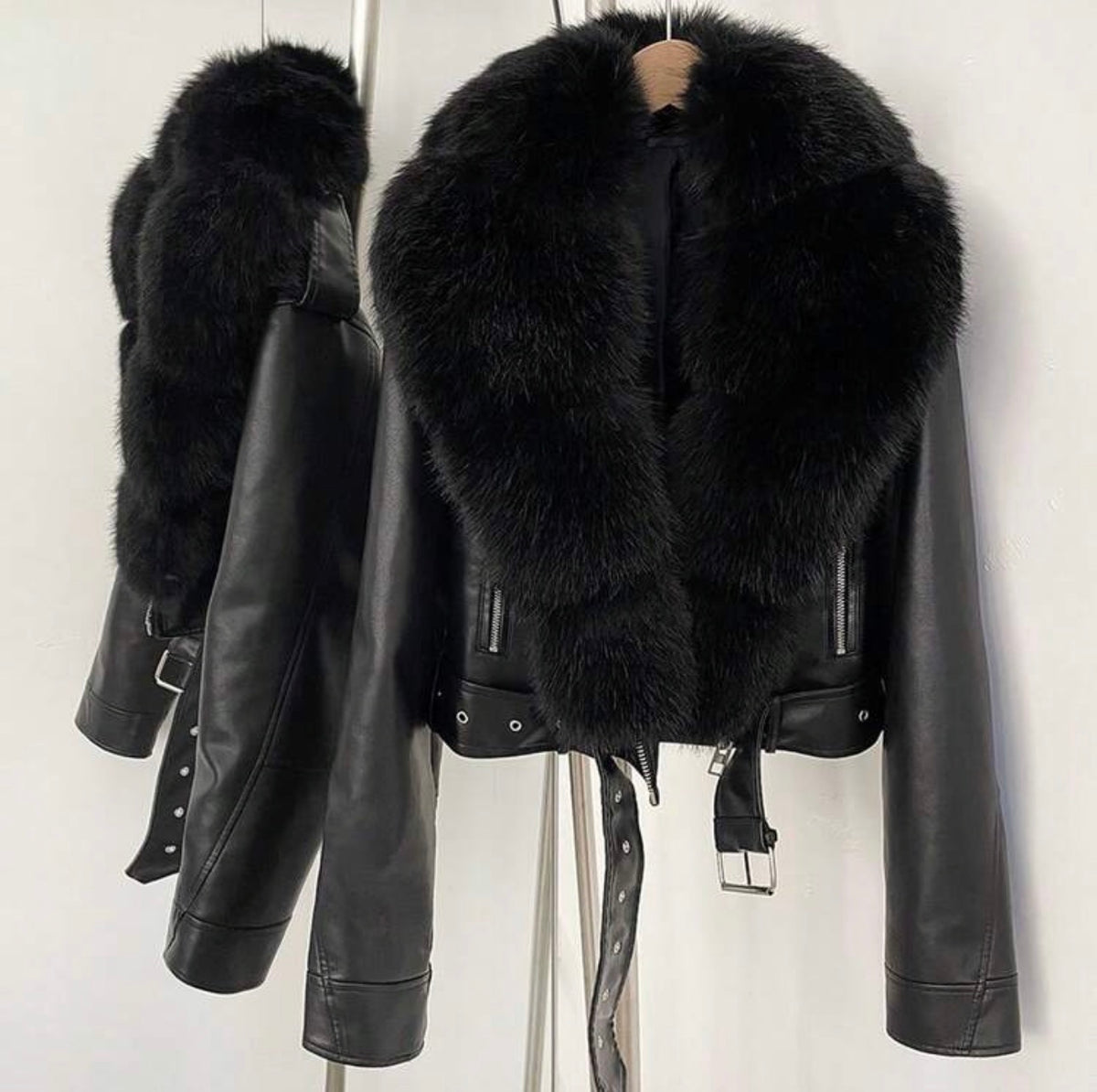 Avery Faux Fur Collar Biker Jacket
