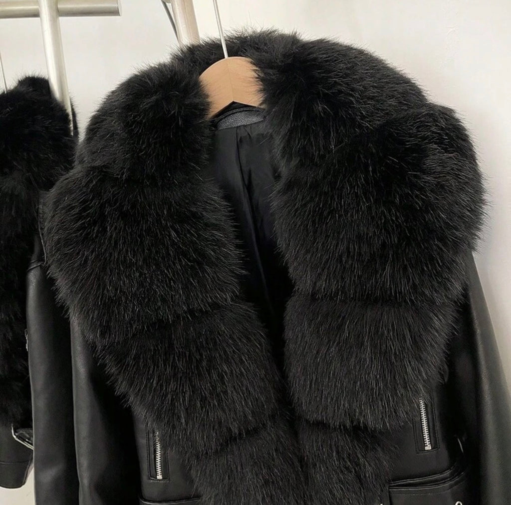 Avery Faux Fur Collar Biker Jacket