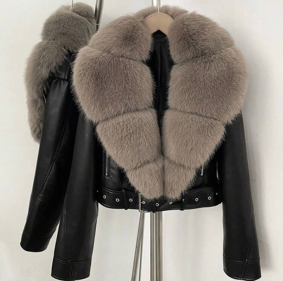 Avery Faux Fur Collar Biker Jacket