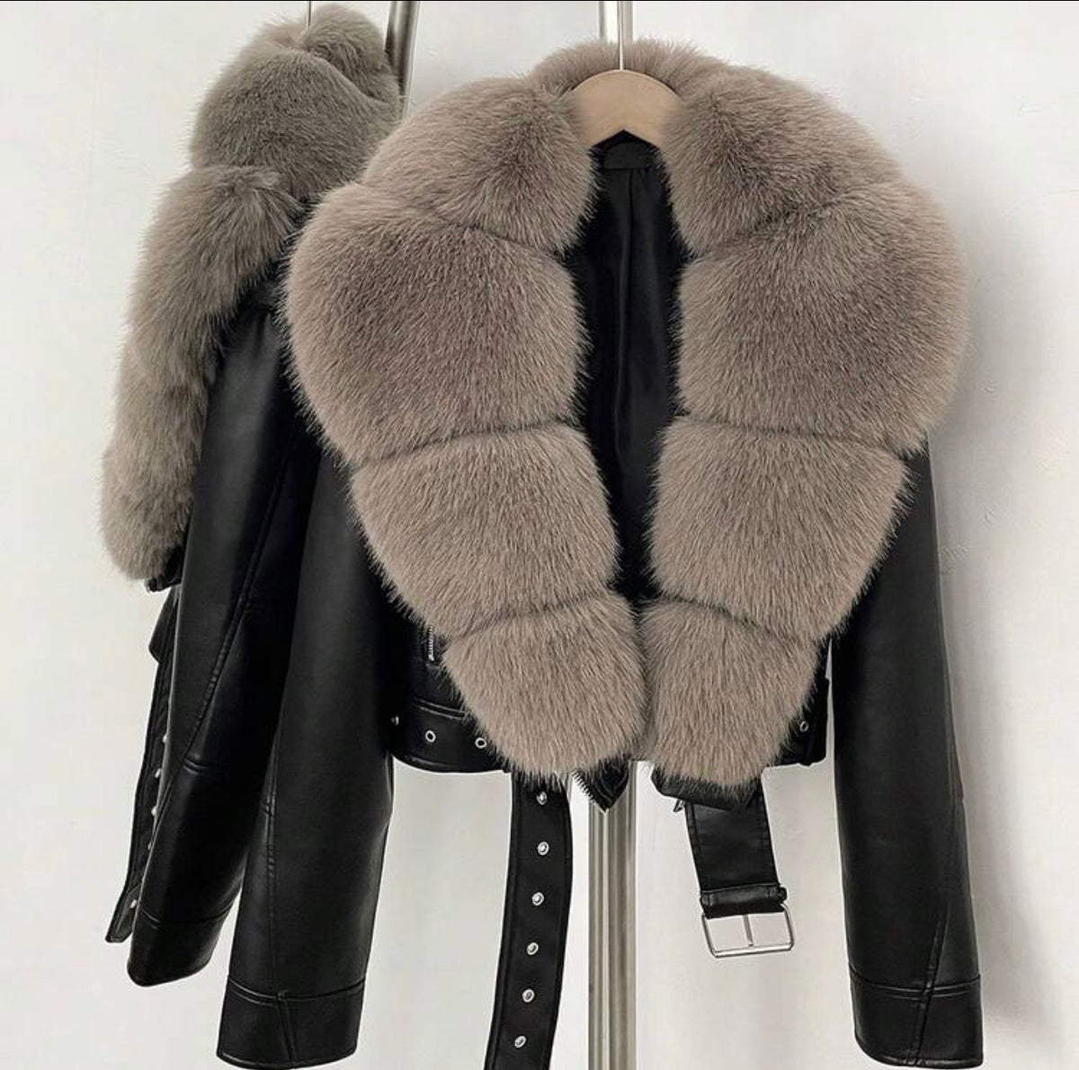 Avery Faux Fur Collar Biker Jacket