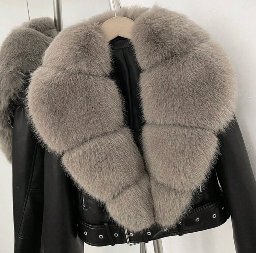 Avery Faux Fur Collar Biker Jacket