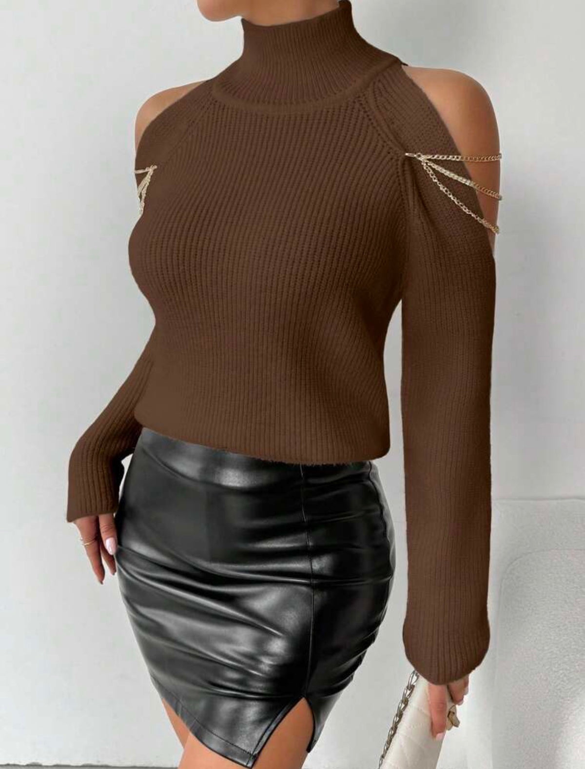 Chain Detail Cold Shoulder Knit Sweater 6