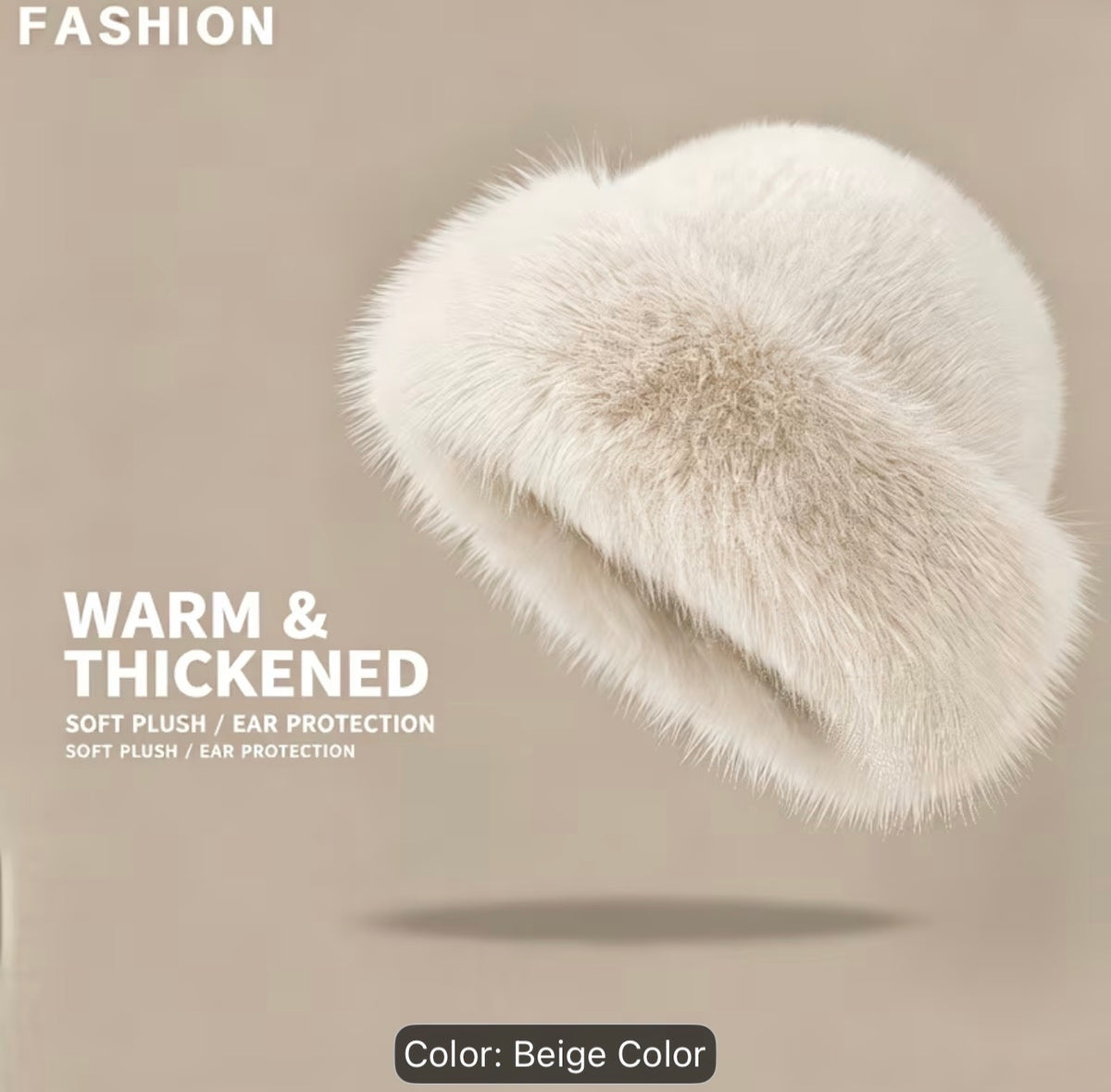 Faux fur winter hat beige