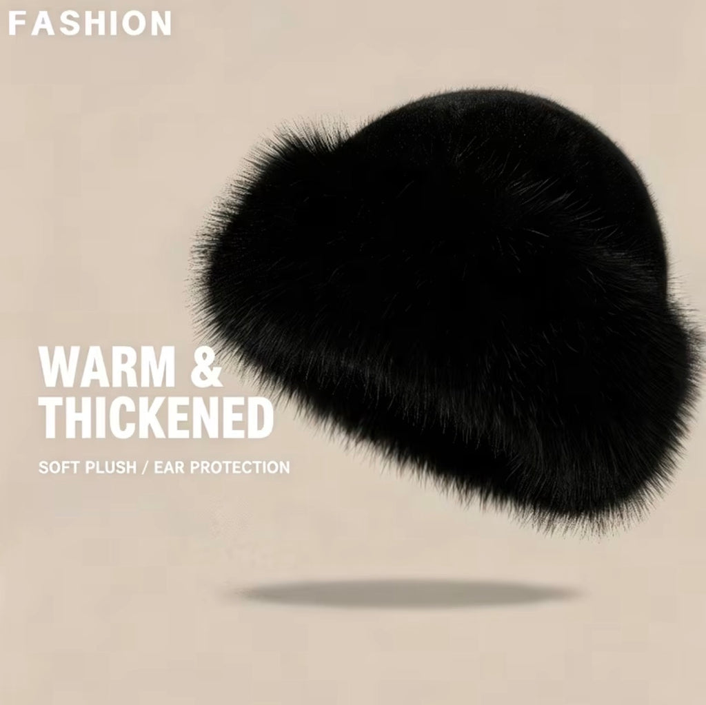 Black soft faux fur winter hat
