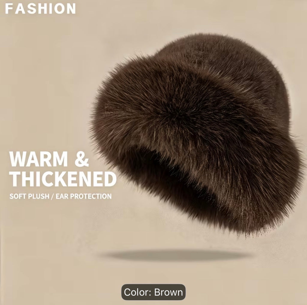 Faux fur winter hat brown