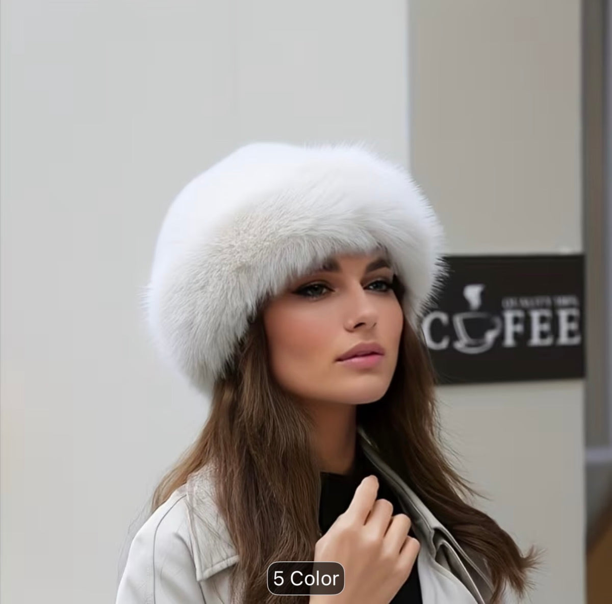 Faux fur winter hat model-side