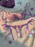 Floral Embroidered Mesh Bra & Tie-Side Thong Set