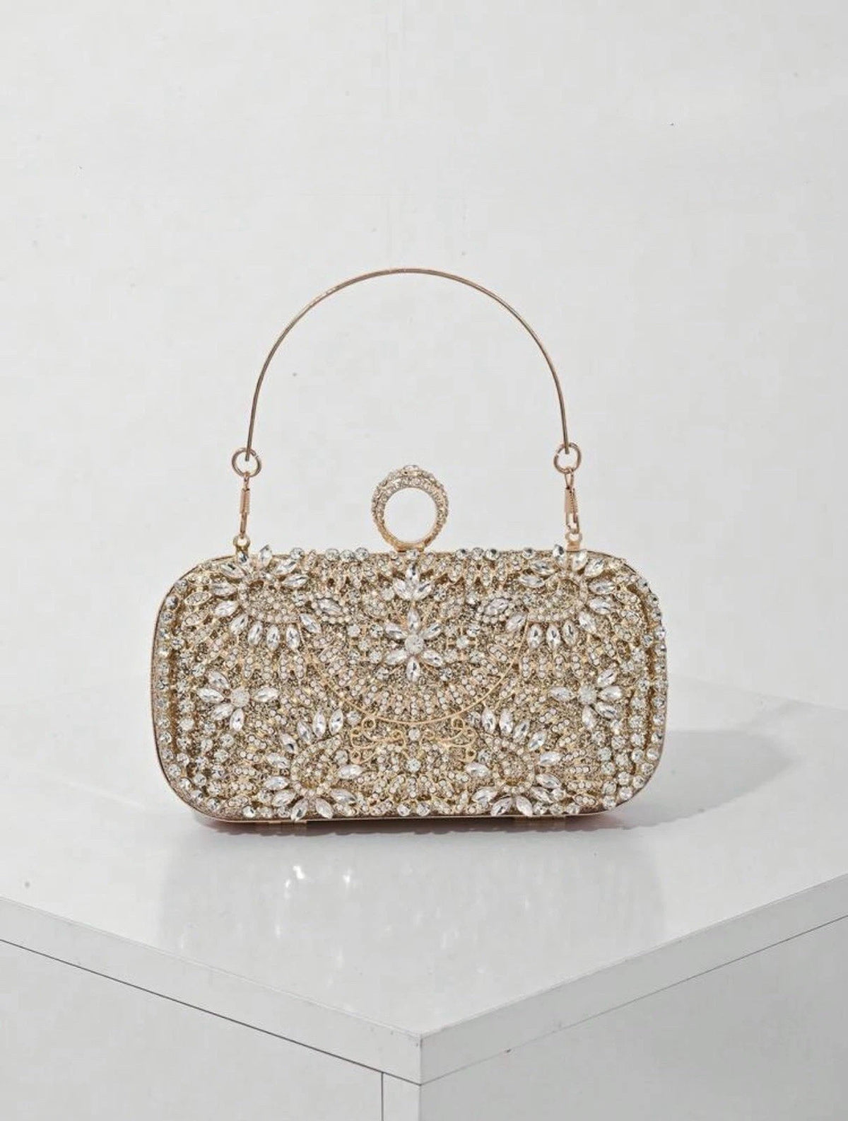 Gold crystal evening clutch bag - photo 1