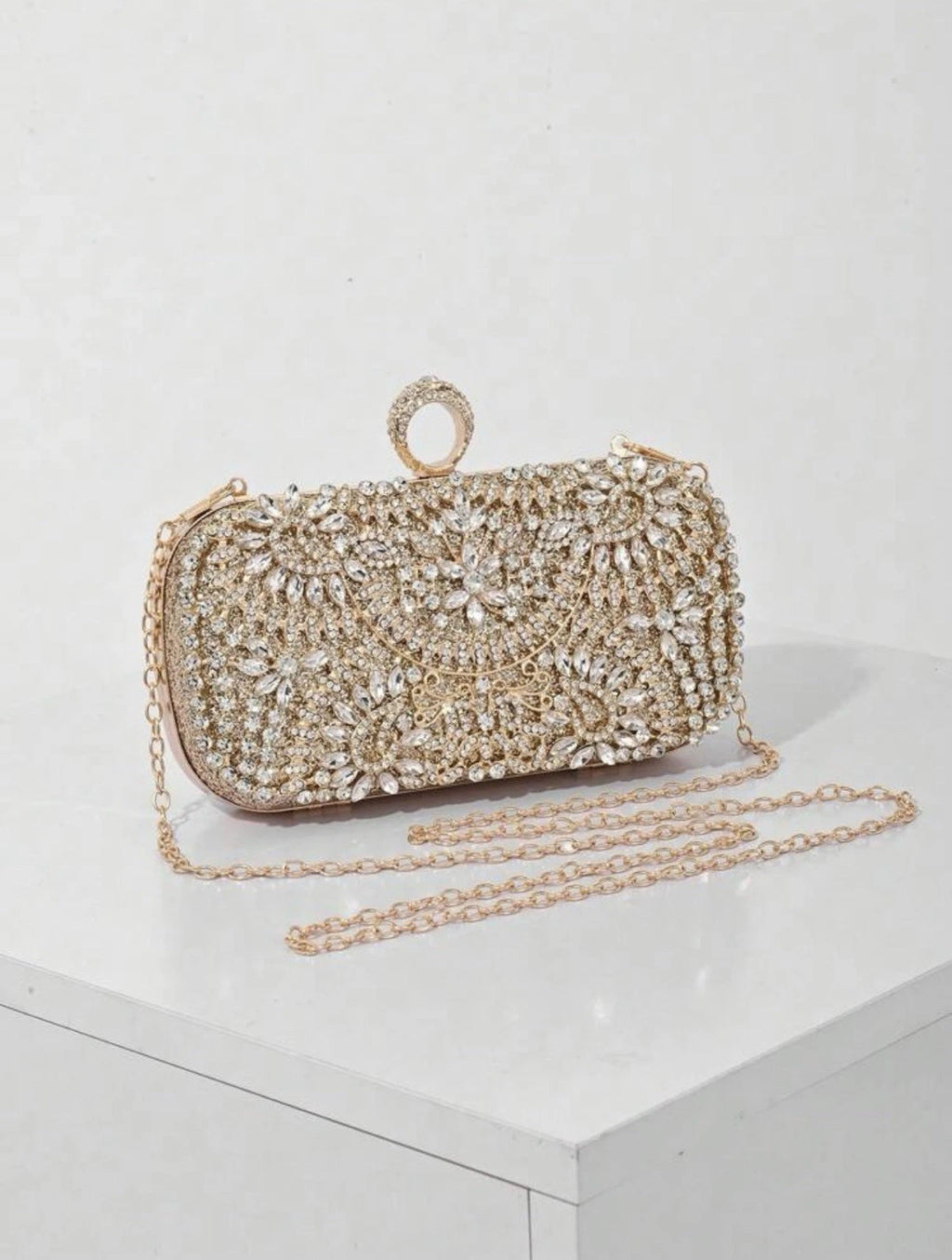 Gold crystal evening clutch bag - photo 2
