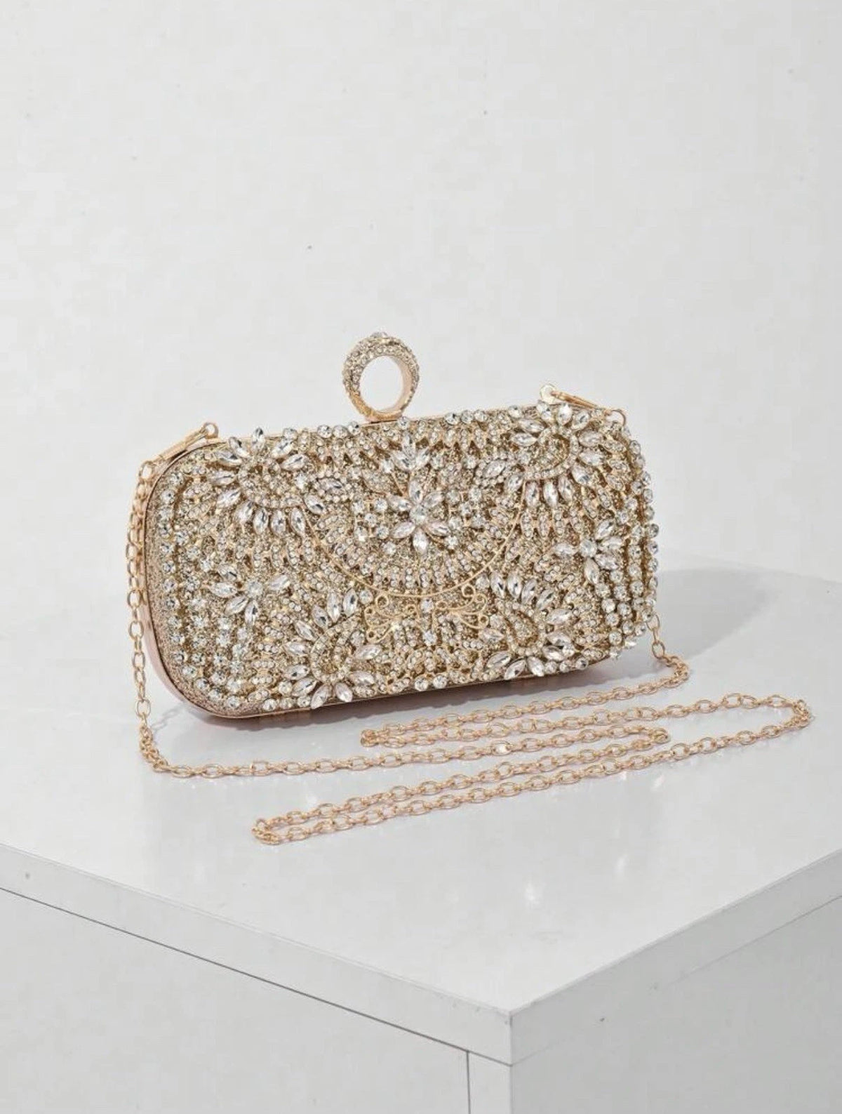 Gold crystal evening clutch bag - photo 2