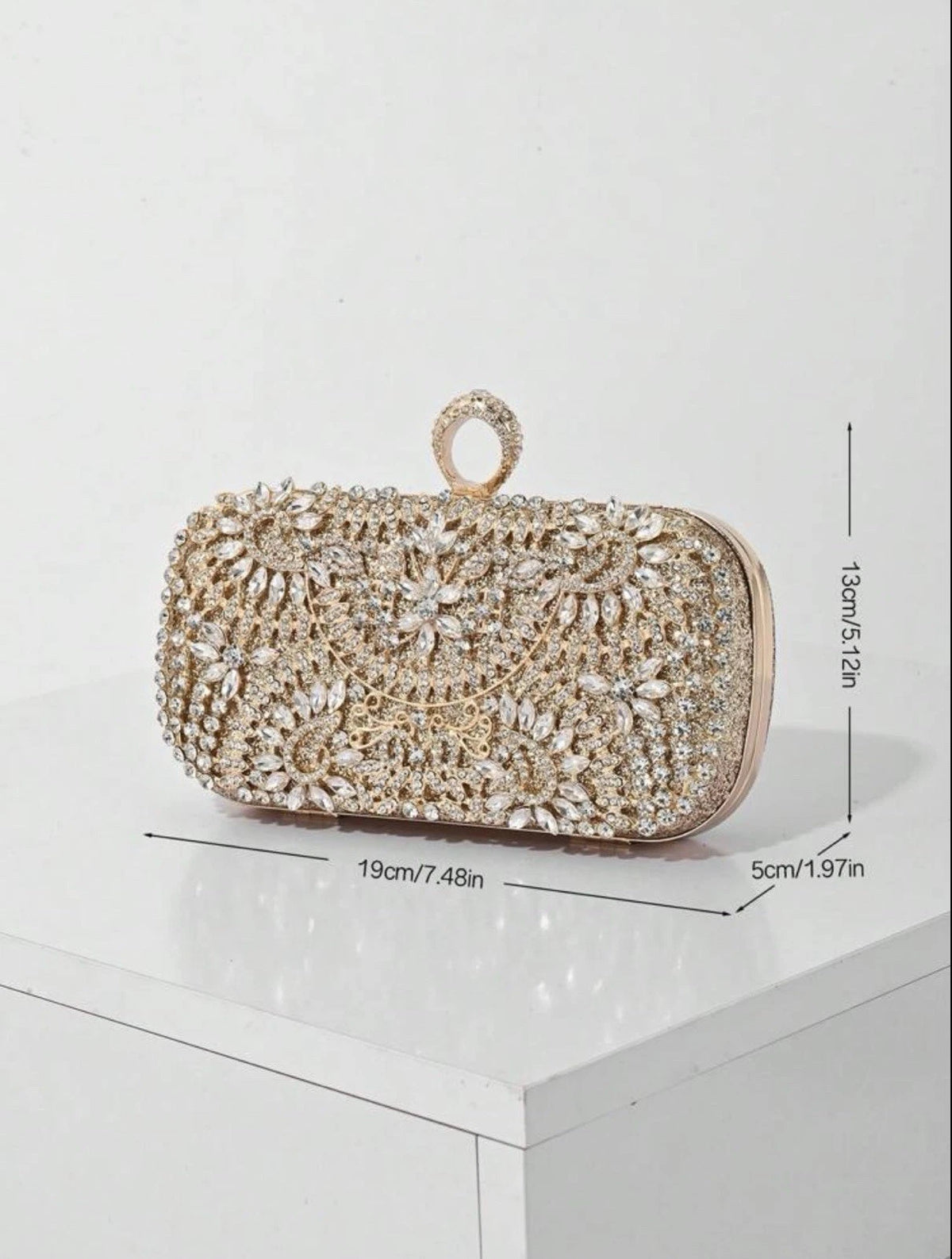 Gold crystal evening clutch bag - photo 3