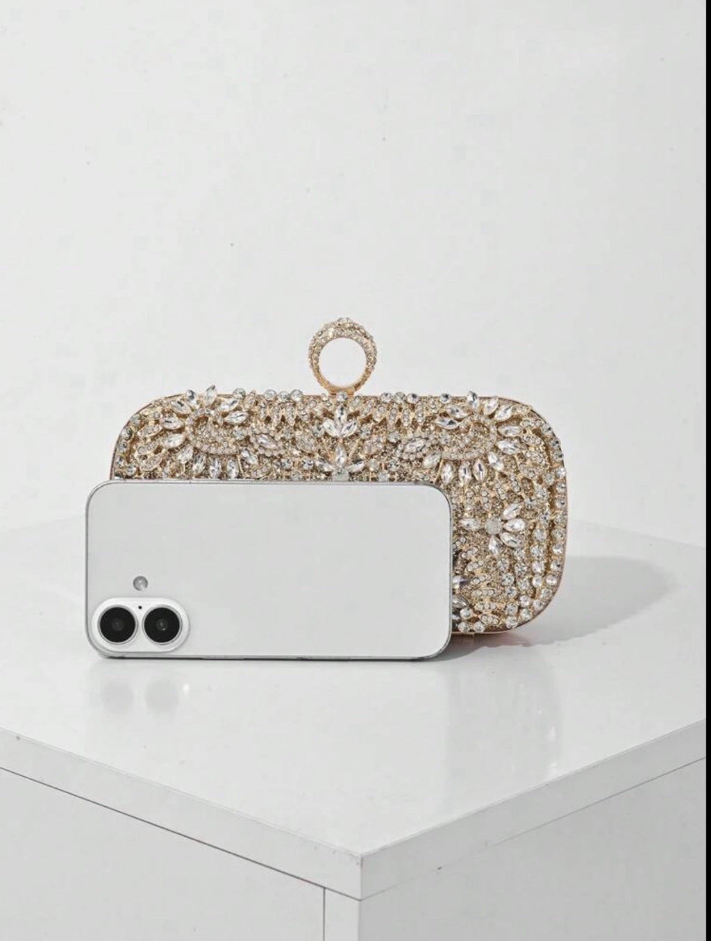 Gold crystal evening clutch bag - photo 4