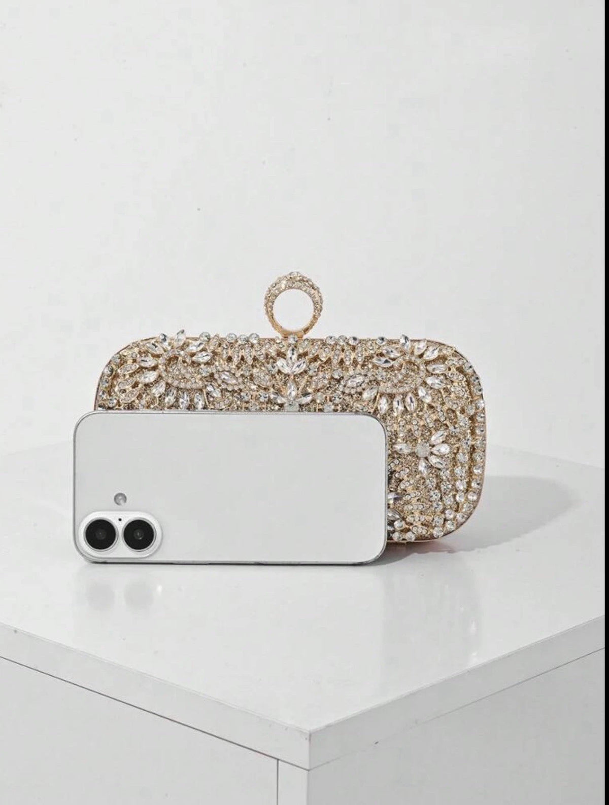 Gold crystal evening clutch bag - photo 4