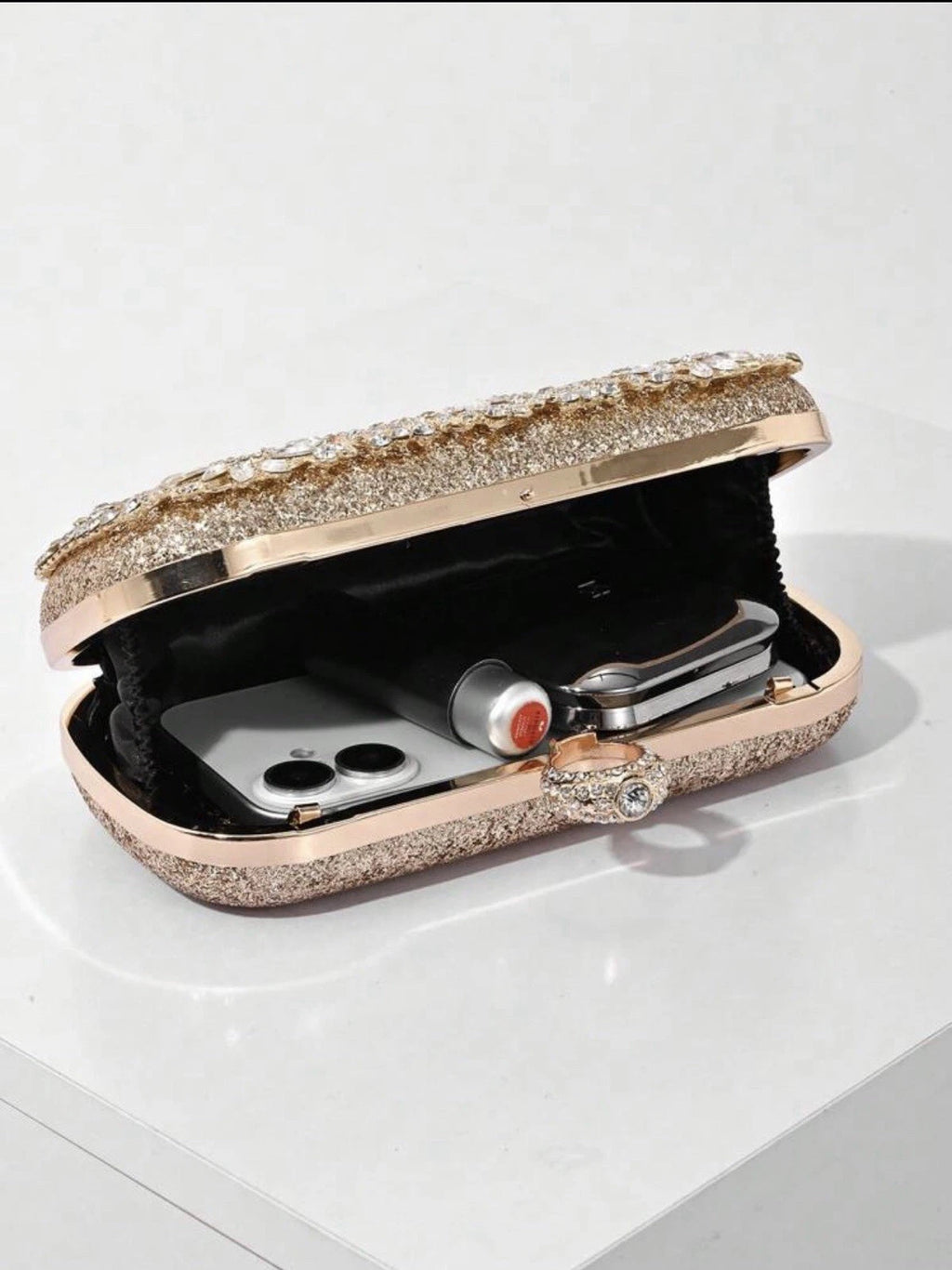 Gold crystal evening clutch bag - photo 5