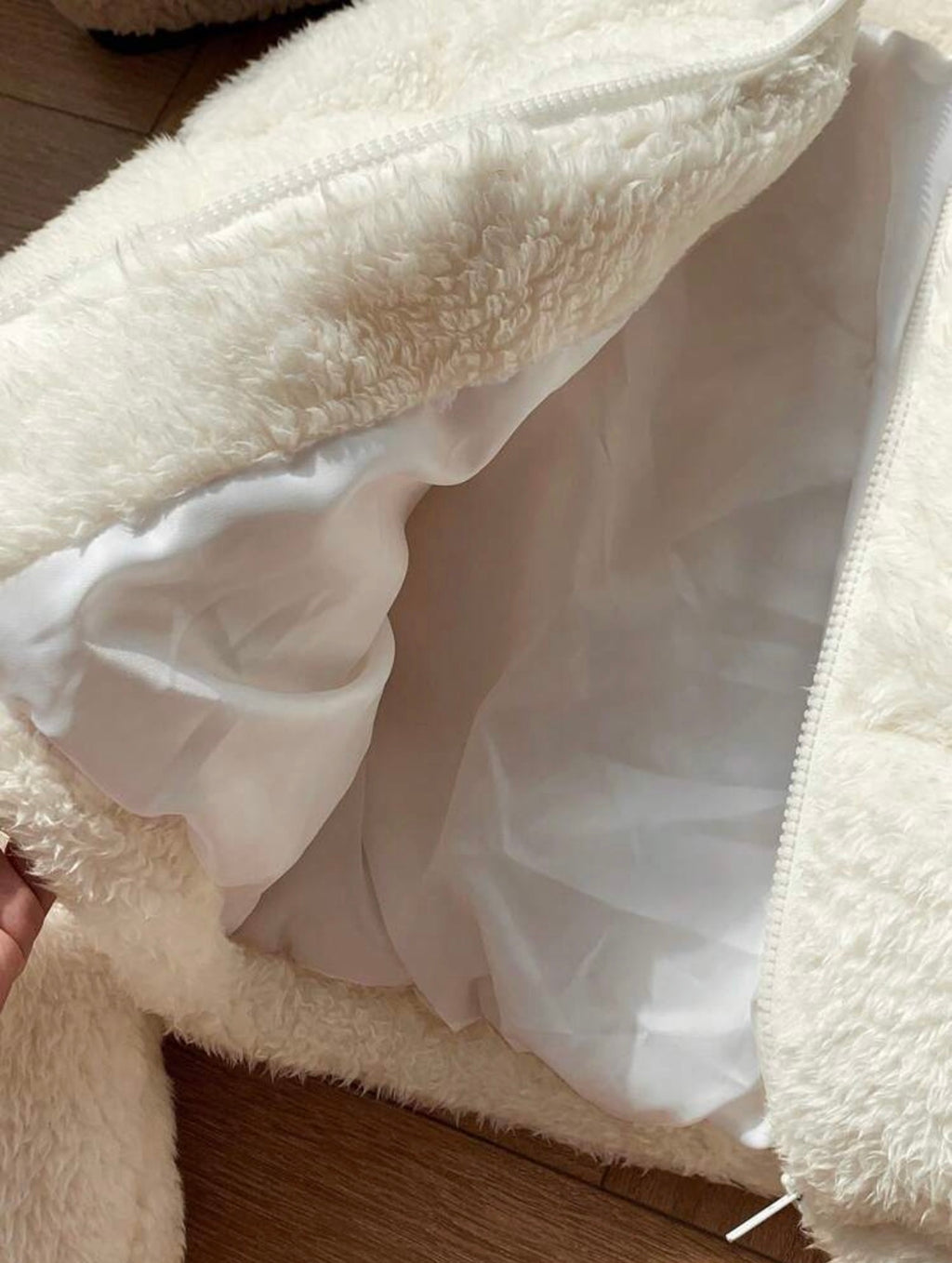 White teddy cropped puffer jacket
