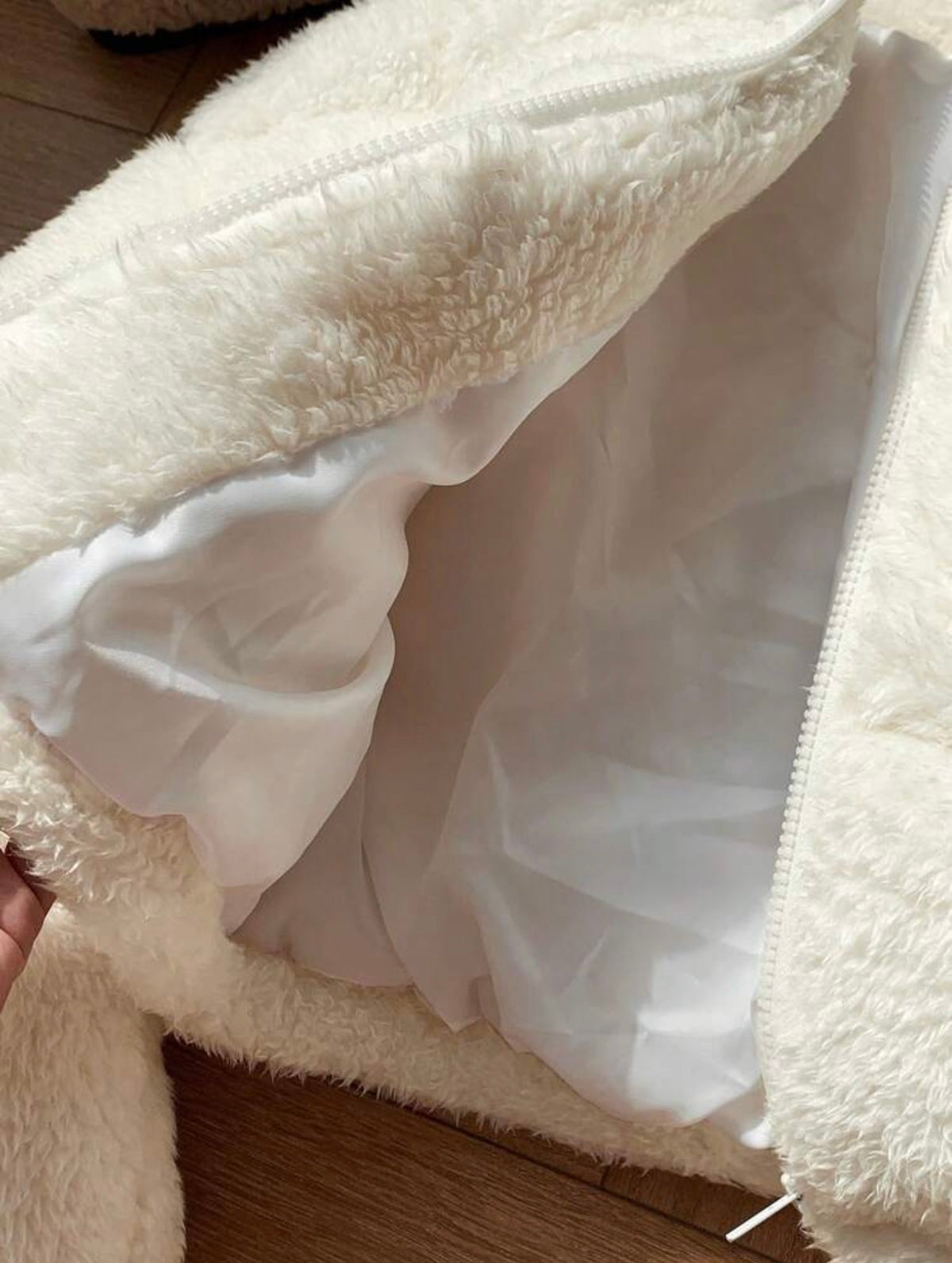 White teddy cropped puffer jacket