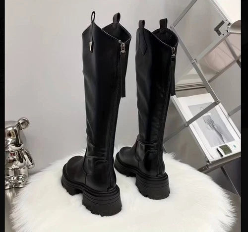 Black knee high chunky platform boots - photo 2