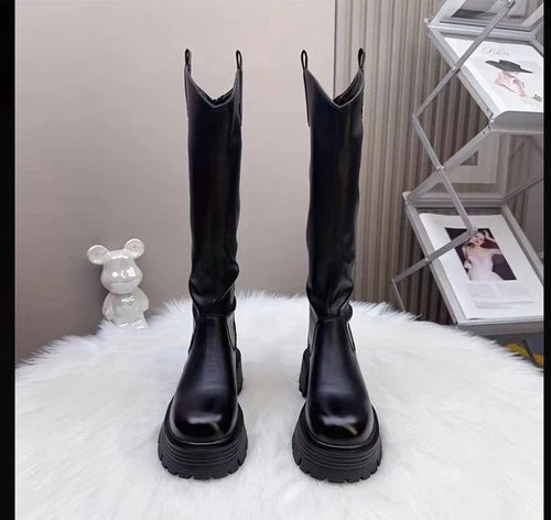 Black knee high chunky platform boots - photo 3