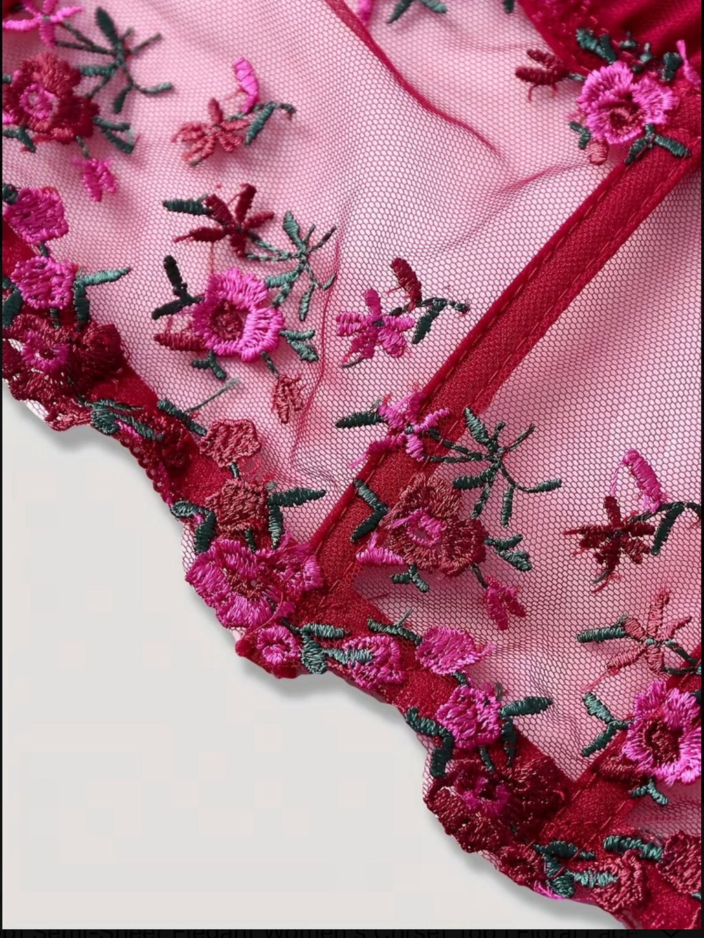 Burgundy Floral Embroidered Mesh Corset Top