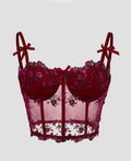 Burgundy Floral Embroidered Mesh Corset Top