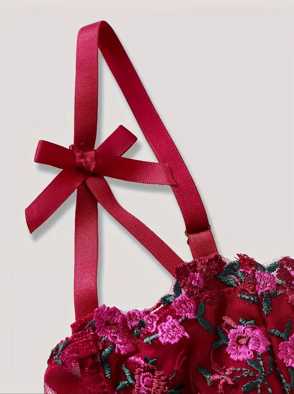 Burgundy Floral Embroidered Mesh Corset Top