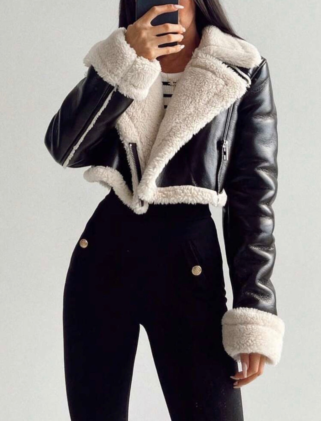 Sienna Cropped Shearling Biker Jacket