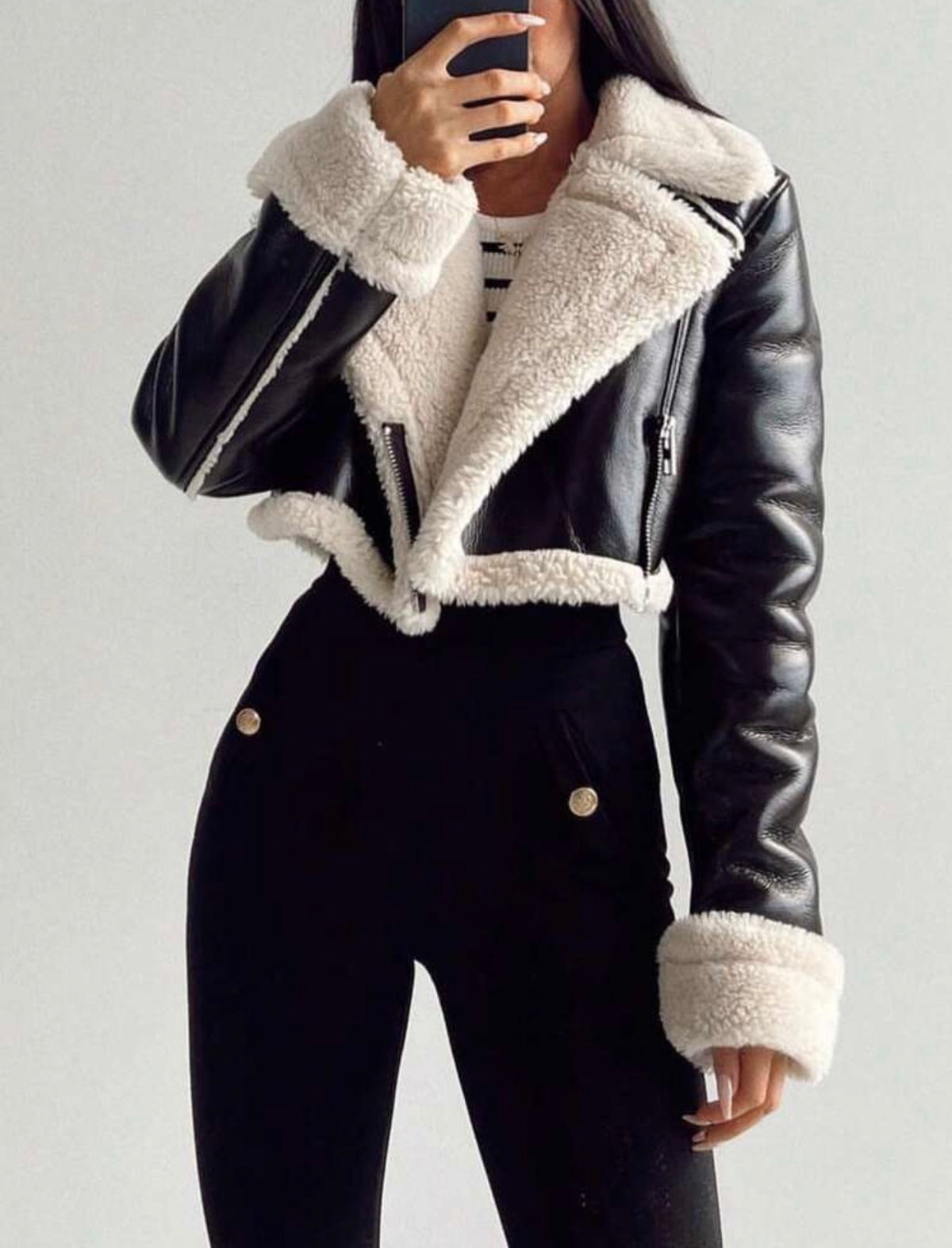 Sienna Cropped Shearling Biker Jacket