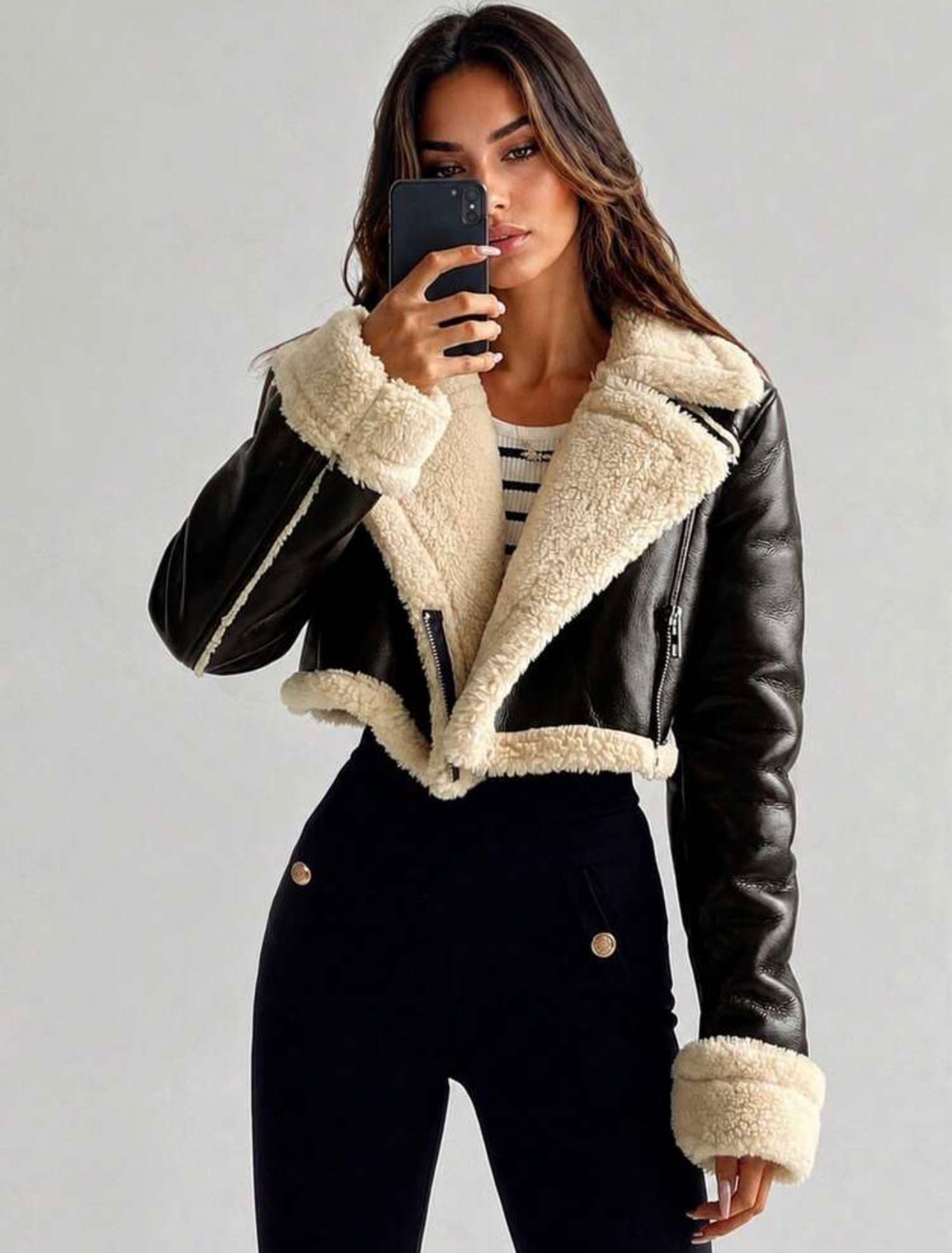 Sienna Cropped Shearling Biker Jacket