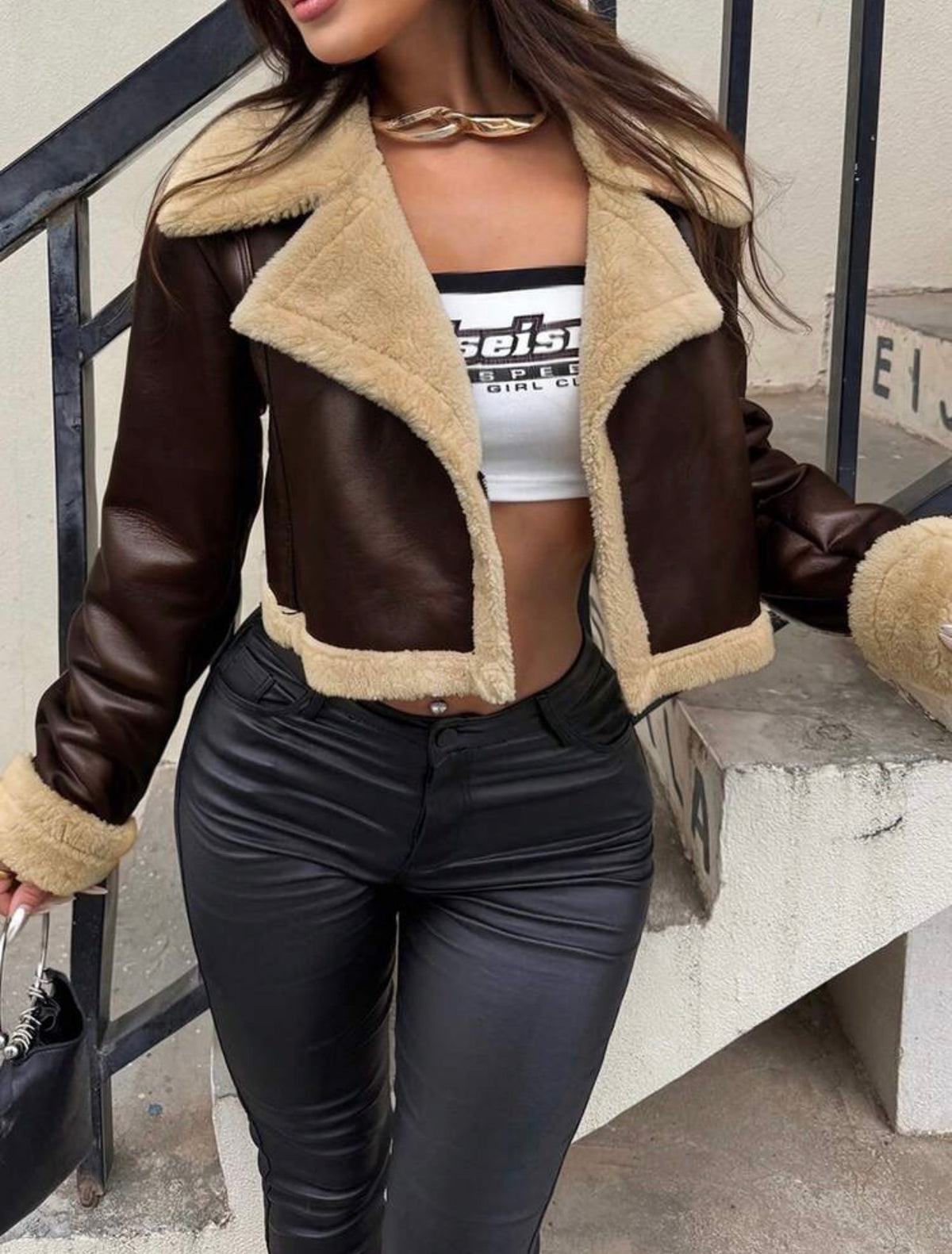 Sienna Cropped Shearling Biker Jacket