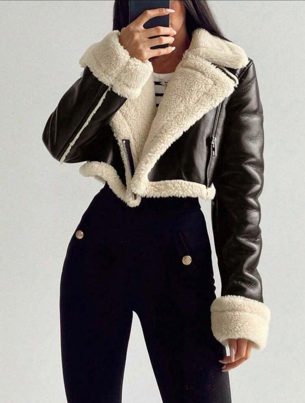 Sienna Cropped Shearling Biker Jacket